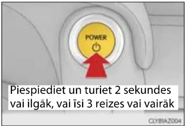 Piespiediet un turiet 2 sekundes vai ilgāk, vai īsi 3 reizes vai vairāk