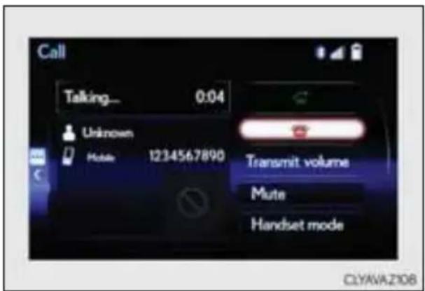 Call Talking... 0:04 Unknown Mobile 1234567890 Transmit volume Mute Handset mode CLYAVA2108