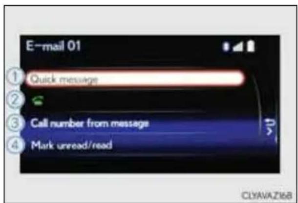 E-mail 01 ① Quick message ② ③ Call number from message ④ Mark unread/read