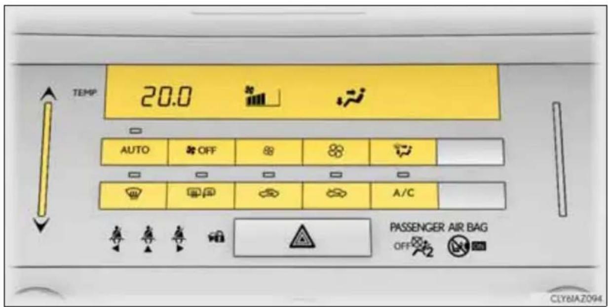 TEMP. 20.0 AUTO OFF A/C PASSENGER AIR BAG OFF