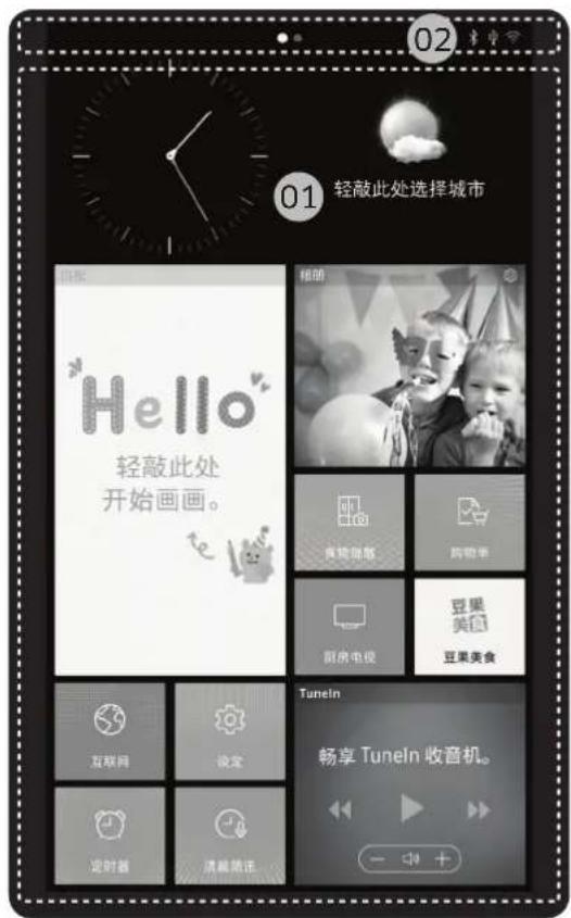 01 轻敲此处选择城市 Hello 轻敲此处 开始画画。 插图 食物骨骼 购物车 厨房电视 豆果 美食 豆果美食 互联网 设定 定时器 清藏简还 Tuneln 畅享 Tuneln 收音机。