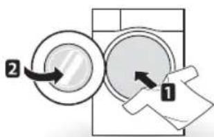 Diagram showing two circular components labeled 1 and 2 with directional arrows indicating movement or transformation.