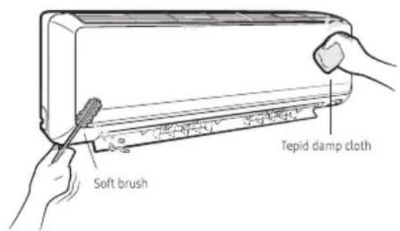 Soft brush Tepid damp cloth