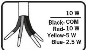 10 W Black-COM Red- 10 W Yellow-5 W Blue- 2.5 W