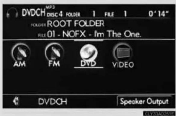 DVDCH MP3 DISC 4 FOLDER 1 FILE 1 0'14" FOLDER ROOT FOLDER FILE 01 - NOFX - Im The One. AM FM DVD VIDEO DVDCH Speaker Output CLY33A051E
