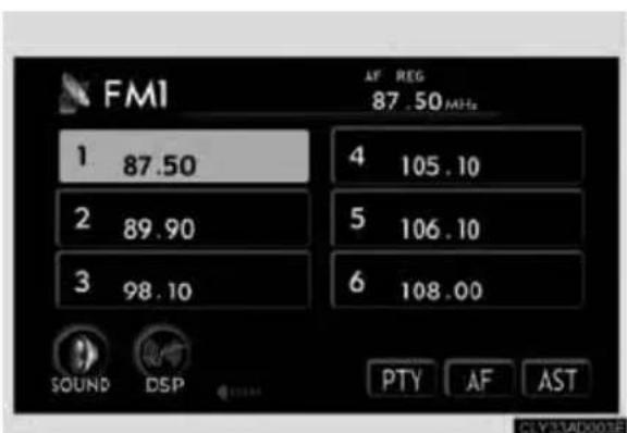FMI 1 87.50 2 89.90 3 98.10 AF REG 87.50 MHz 4 105.10 5 106.10 6 108.00 SOUND DSP PTY AF AST C:\VSP\AR003F
