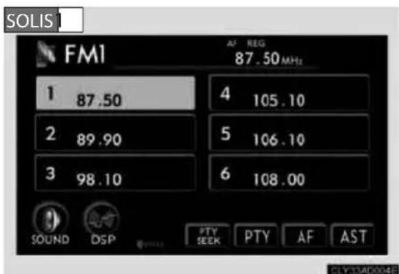 SOLIS FM1 AF REG 87.50 MHz 1 87.50 4 105.10 2 89.90 5 106.10 3 98.10 6 108.00 SOUND DSP PTY PTY AF AST PLY:37AD004E