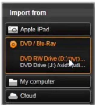 Import from Apple iPad DVD / Blu-Ray DVD RW Drive (D:) DVD... DVD Drive (J:) Avid:udi... My computer Cloud