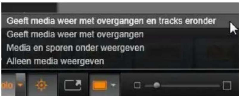 Geeft media weer met overgangen en tracks eronder Geeft media weer met overgangen Media en sporen onder weergeven Alleen media weergeven