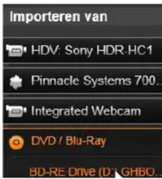 Importeren van HDV: Sony HDR-HC1 Pinnacle Systems 700... Integrated Webcam DVD / Blu-Ray BD-RE Drive (D:\ GHBO.