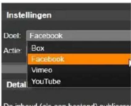 Instellingen Doel: Facebook Actie: Box Facebook Vimeo YouTube