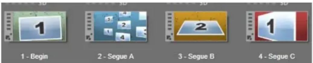 1 - Begin 2 - Segue A 3 - Segue B 4 - Segue C