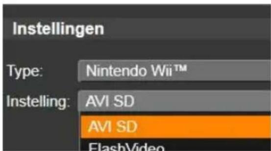 Instellingen Type: Nintendo Wii™ Instelling: AVI SD AVI SD FlashVideo