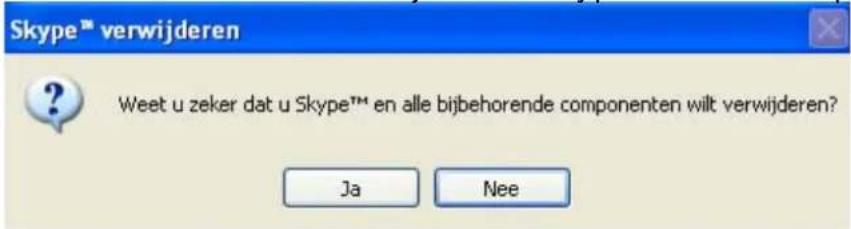 Skype™ verwijderen Weet u zeker dat u Skype™ en alle bijbehorende componenten wilt verwijderen? Ja Nee
