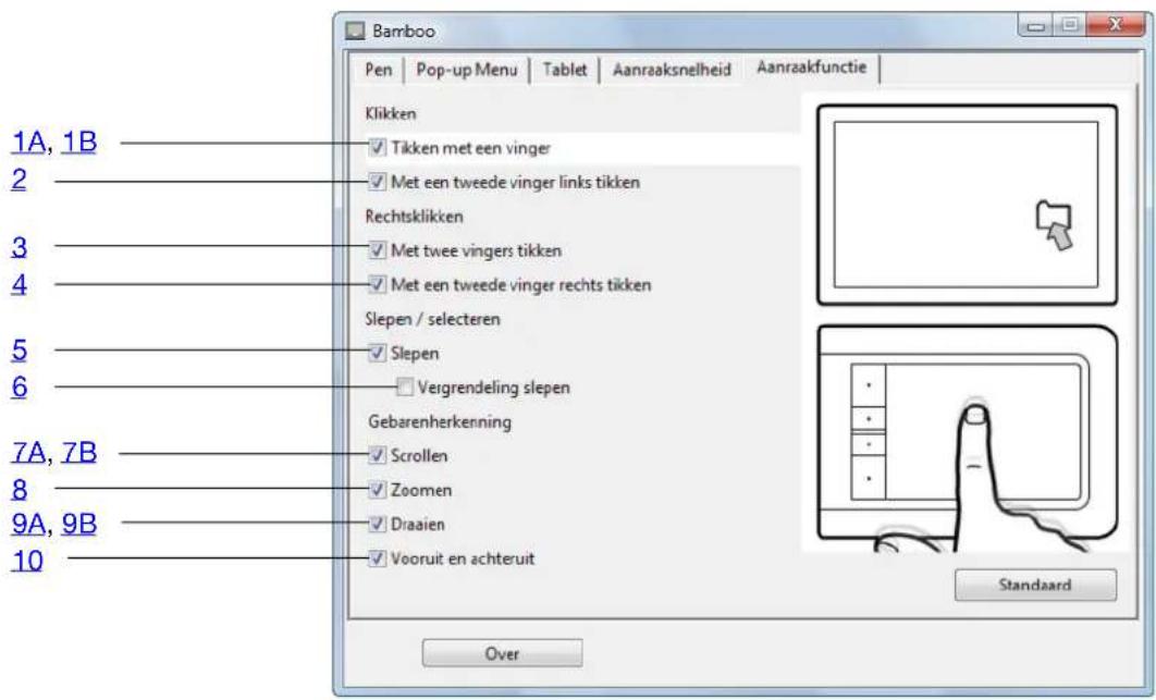 Bamboo Pen | Pop-up Menu | Tablet | Aanraaksnelheid | Aanraakfunctie | Klikken ✓ Tikken met een vinger ✓ Met een tweede vinger links tikken Rechtsklikken ✓ Met twee vingers tikken ✓ Met een tweede vinger rechts tikken Slepen / selecteren ✓ Slepen ✓ Vergrendeling slepen Gebarenherkenning ✓ Scrollen ✓ Zoomen ✓ Draaien ✓ Vooruit en achteruit 1A, 1B 2 3 4 5 6 7A, 7B 8 9A, 9B 10 Standaard Over