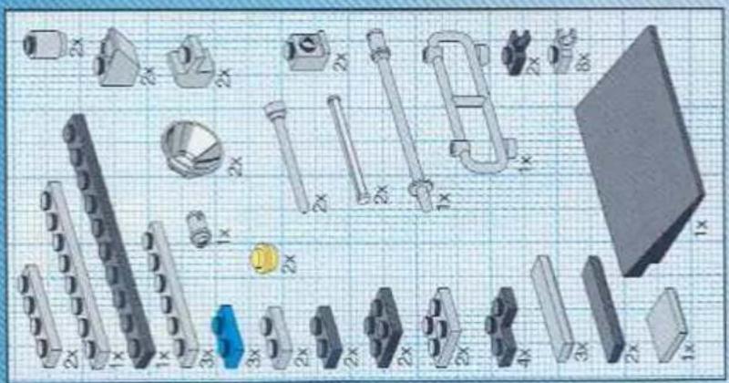 Exploded view diagram of mechanical parts on grid paper (no text or labels)