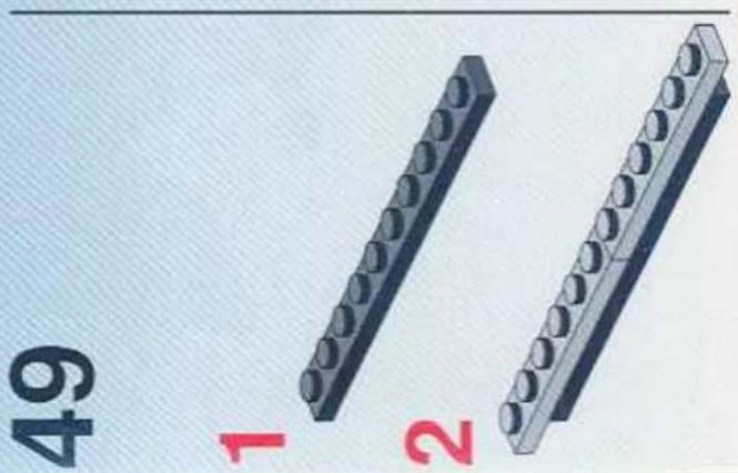 Two LEGO brick blocks with circular holes, labeled 1 and 2, against a light blue background (no text or symbols on the blocks themselves)