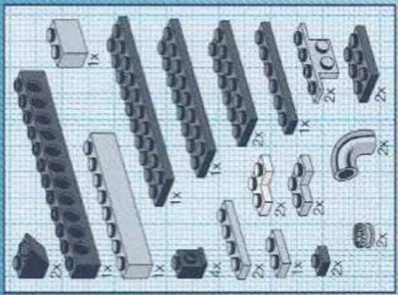 Exploded view diagram of mechanical components on grid paper (no text or labels)