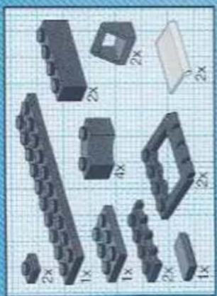 Collection of LEGO brick and metal blocks on grid paper, no text or symbols present