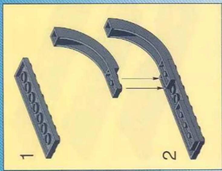 3D model of a mechanical component with two views labeled 1 and 2, showing internal structure and assembly (no text or symbols)