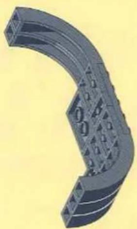 3D rendered curved mechanical component with internal triangular cutouts (no text or symbols)