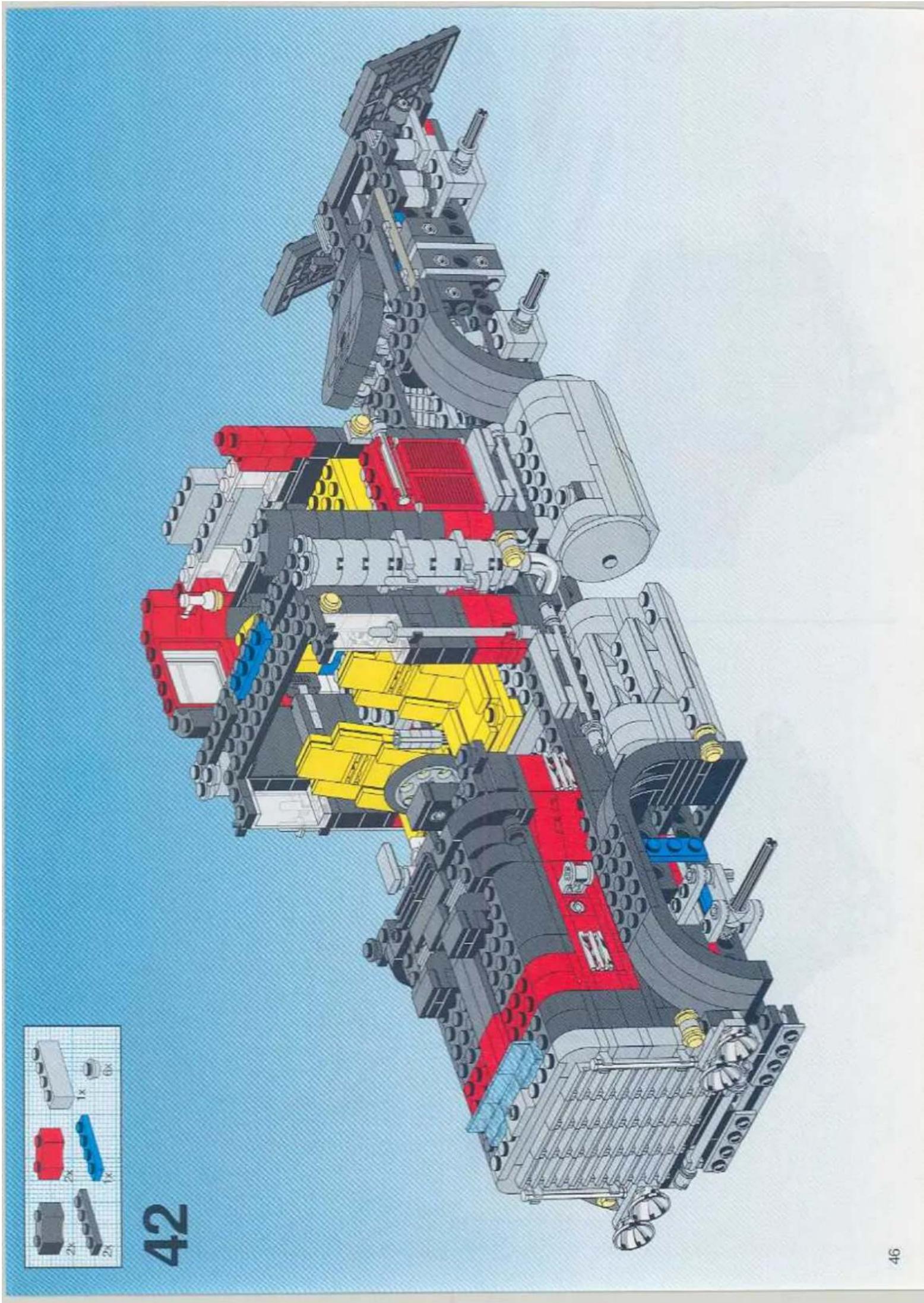 Exploded view diagram of a LEGO car assembly showing internal components and structural details (no text or labels)