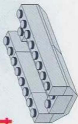 3D mechanical component diagram showing a stepped block with circular holes and a red plus symbol (no text or labels)