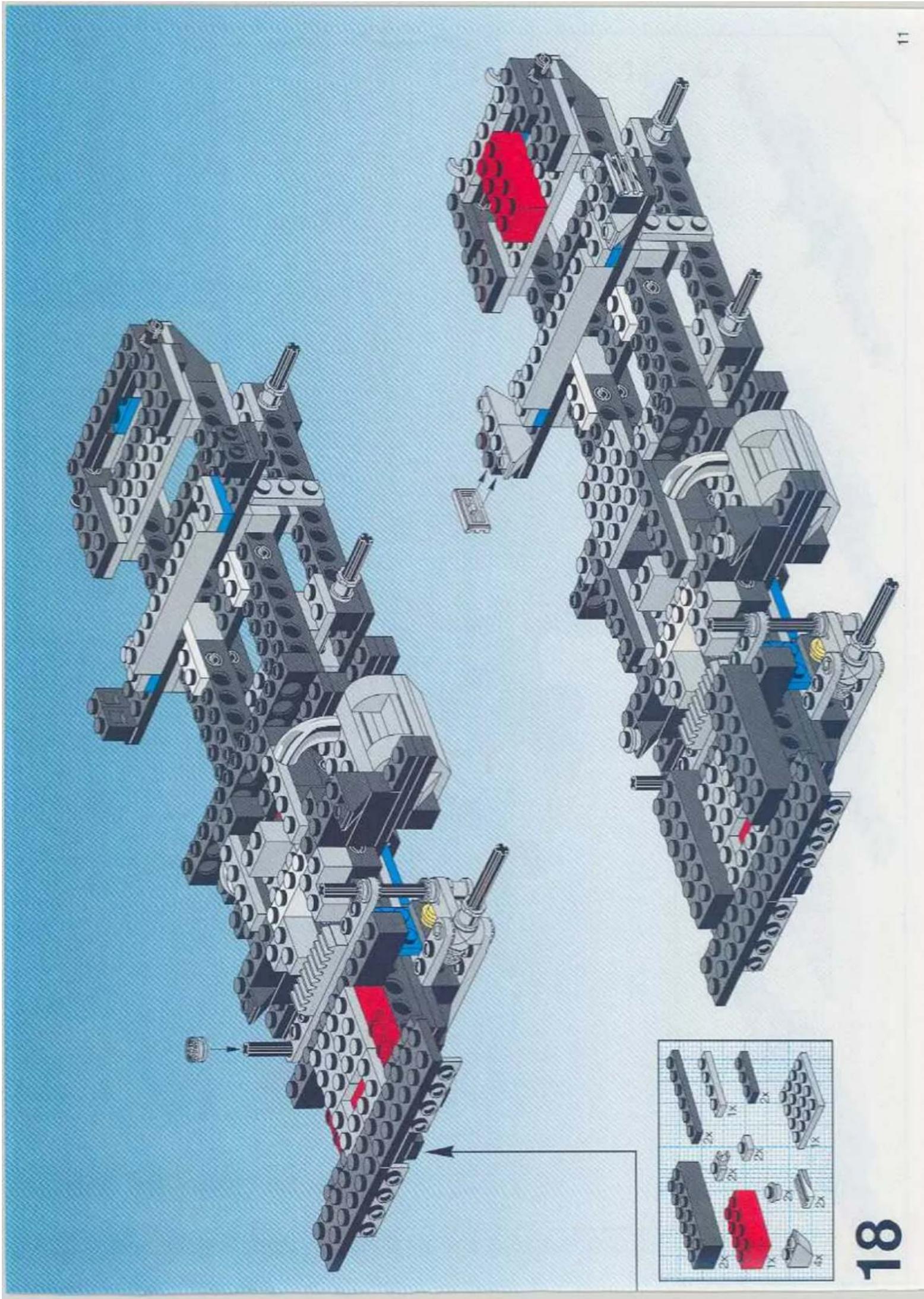 Technical illustration of a LEGO mechanical assembly with exploded view and close-up detail (no text or symbols)