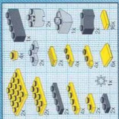 Collection of 3D-printed mechanical components with varying sizes (1x, 2x, 4x, 6x) on a grid background, no text or symbols present.
