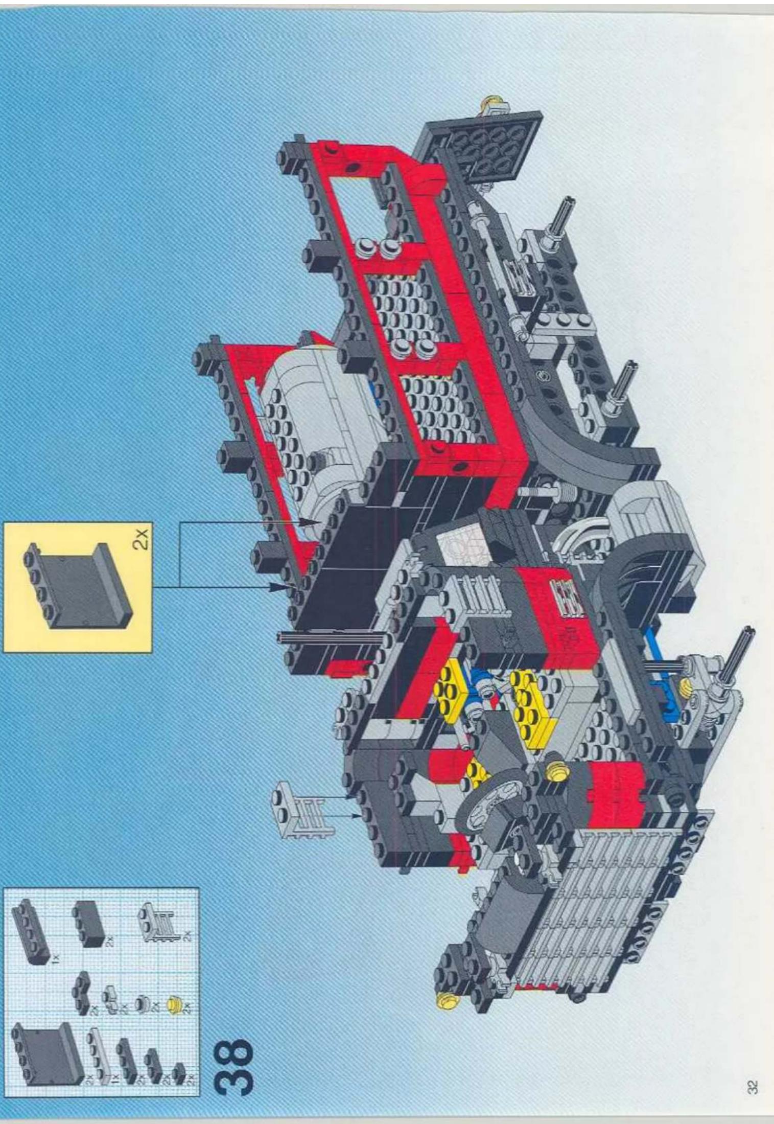 Exploded view diagram of a LEGO mechanical assembly showing internal components and assembly details (no text or symbols)