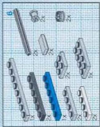 Exploded view diagram of mechanical parts on grid paper (no text or labels)