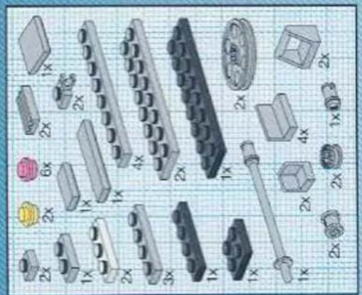 Exploded view diagram of mechanical parts on grid paper (no text or labels)