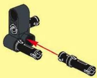 Mechanical assembly diagram showing a clamping mechanism with a red arrow indicating motion (no text or symbols present)
