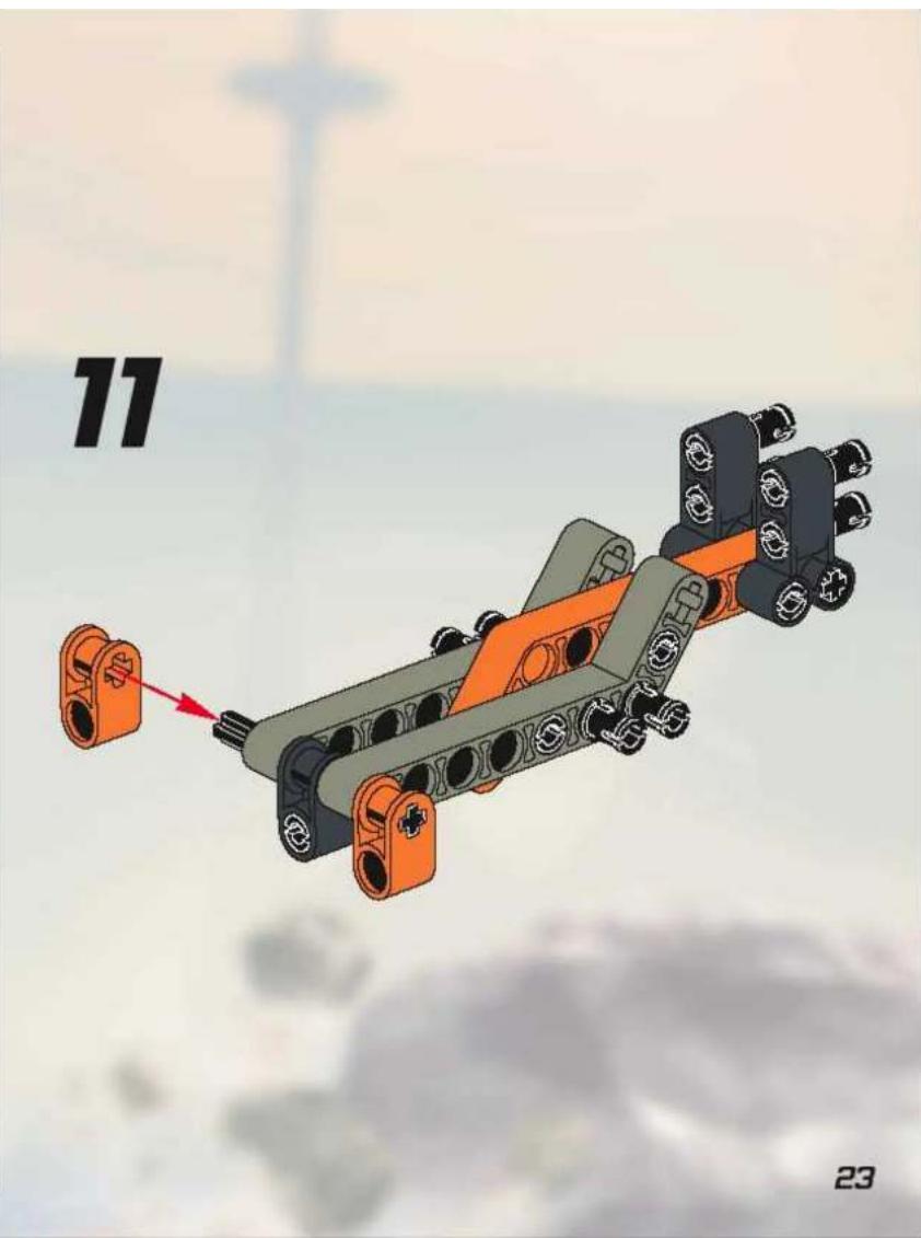 3D mechanical assembly diagram showing a robotic arm with orange and gray components, no text or symbols present