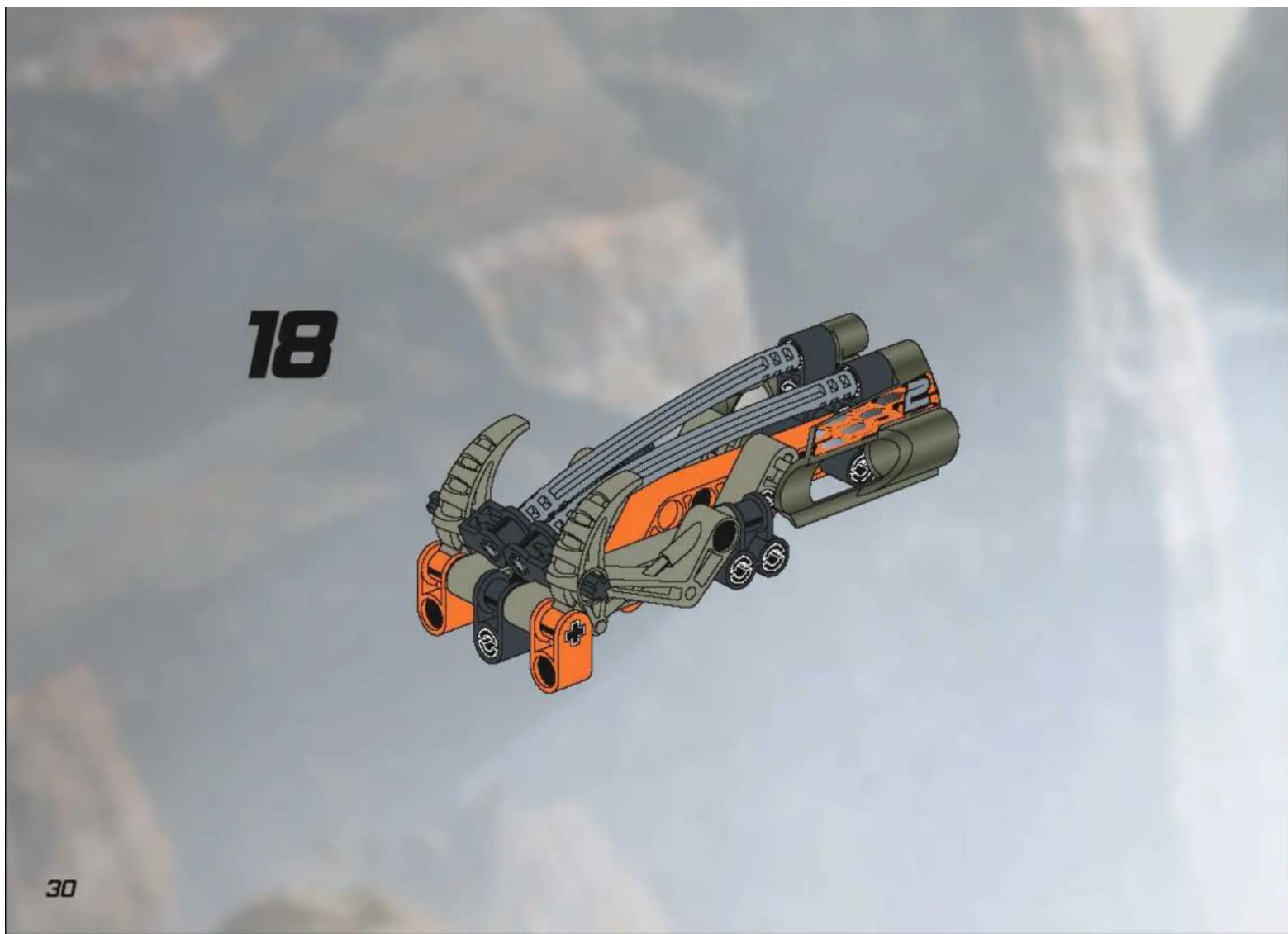 3D model of a futuristic robotic device with orange and olive body, against cloudy sky background (no text or symbols)