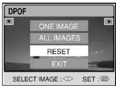 DPOF ONE IMAGE ALL IMAGES RESET EXIT SELECT IMAGE : ◀ SET : OK
