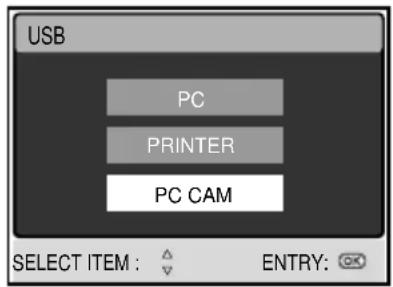 USB PC PRINTER PC CAM SELECT ITEM : △ ENTRY: OK