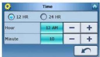 Time 12 HR 24 HR Hour 12 AM - + Minute 10 - +