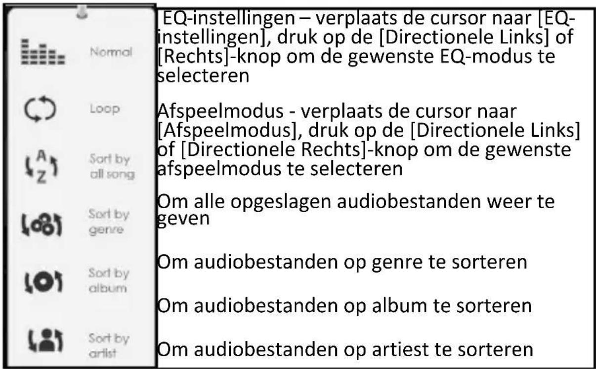 Difrnce EB715TFT - Het optiemenu van de muziekspeler gebruiken - 1