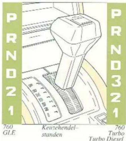 PRND21 760 GLE Keuzehendel- standen 760 Turbo Turbo Diesel PRND321