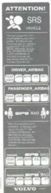 ATTENTION! SRS VEHICLE DRIVER_AIRISAG PAPER AIRSAG PASSENGER_AIRISAG TENDER AIRSAG SWEET BAG VINING BAG PANISHING BAG TODR AIRSAG VOLVO