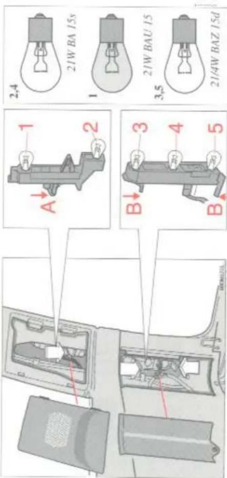 A 1 2 B 3 4 5 2,4 21W BA 15s 1 21W BAU 15 3,5 21/4W BAZ 15d