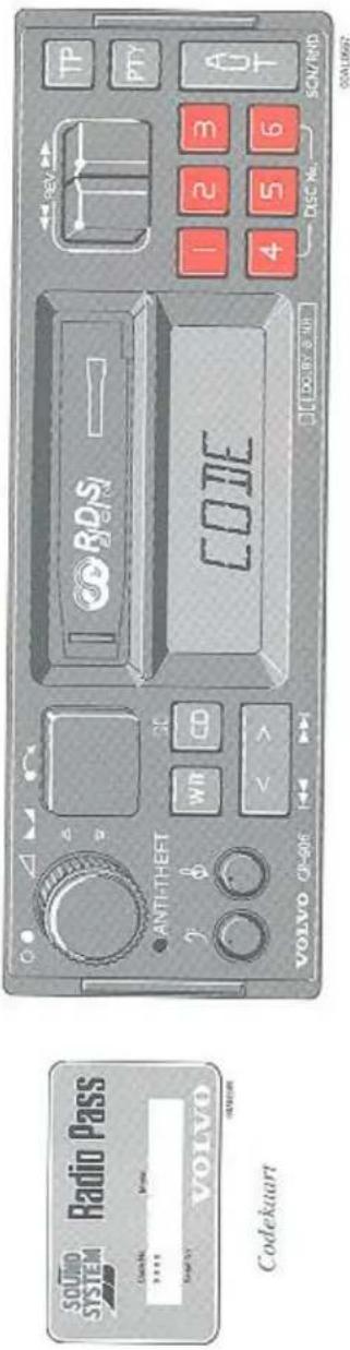 SOUND SYSTEM Radio Pass Codekart VOLVO ANTI-THEFT WR CD CODE VOLVO CP-006 144 144 RDS TP PTY 1 2 3 4 5 6 DISC No. SCN/RND 00AL0567