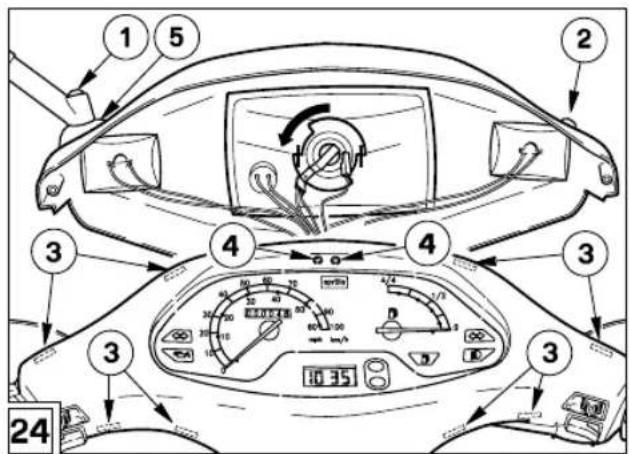 APRILIA Amico 50 (1997) - VERVANGEN KOPLAMP EN RICHTINGAANWIJZERS VOOR (Fig. 23-24) - 3