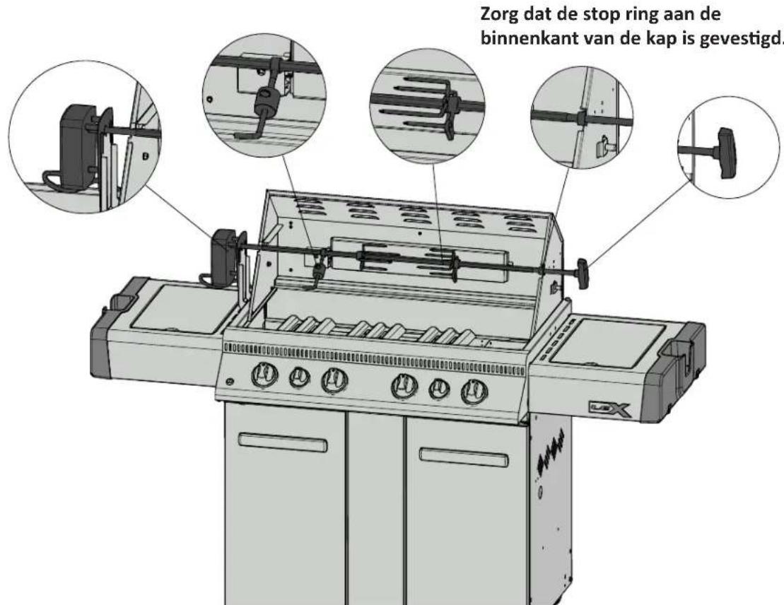 Zorg dat de stop ring aan de binnenkant van de kap is gevestigd.
