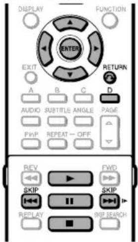 DISPLAY FUNCTION ENTER EXIT RETURN A B C D AUDIO SUBTITLE ANGLE PAGE PINP REPEAT-OFF REV FWD SKIP SKIP REPLAY SKIP SEARCH