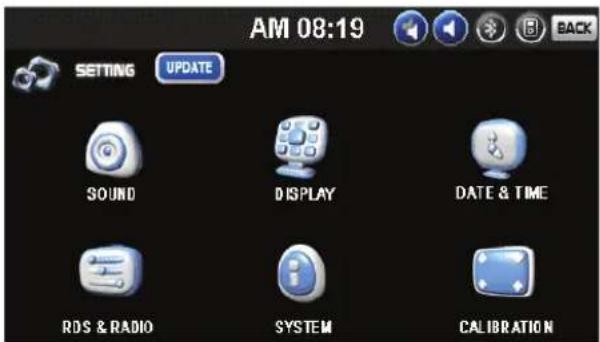 AM 08:19 SETTING UPDATE SOUND DISPLAY DATE & TIME ROS & RADIO SYSTEM CALIBRATION