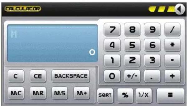 CALCULACOR M 7 8 9 / 4 5 6 * 1 2 3 - 0 +/- . SQRT % 1/X =