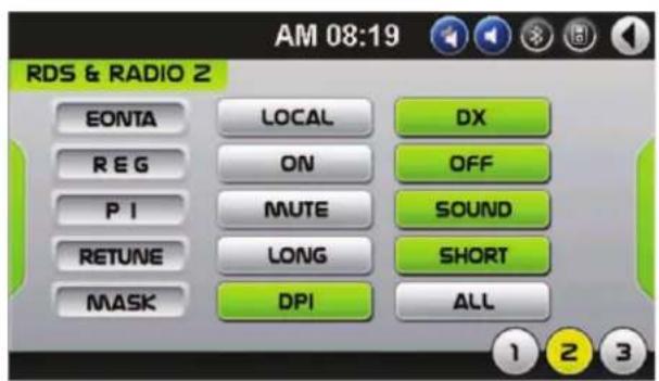 RDS & RADIO 2 EONTA LOCAL DX REG ON OFF PI MUTE SOUND RETUNE LONG SHORT MASK DPI ALL 1 2 3