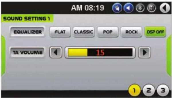 AM 08:19 SOUND SETTING 1 EQUALIZER FLAT CLASSIC POP ROCK DSP OFF TA VOLUME 15
